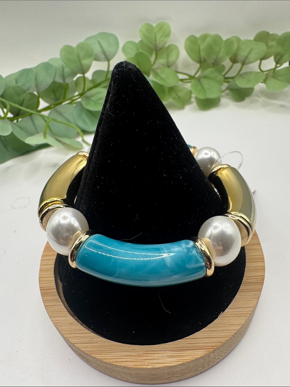 Pomina Turquoise, Pearl & Gold-Tone Statement Bracelet (BR 777/2ov) - Picture 4 of 5